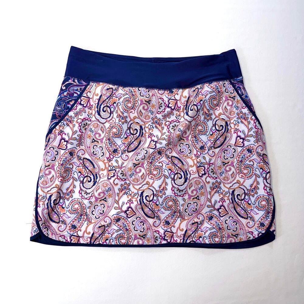Lands End Athletic Skort Shorts Womens 10 Navy Pink Paisley Stretch Golf Tennis